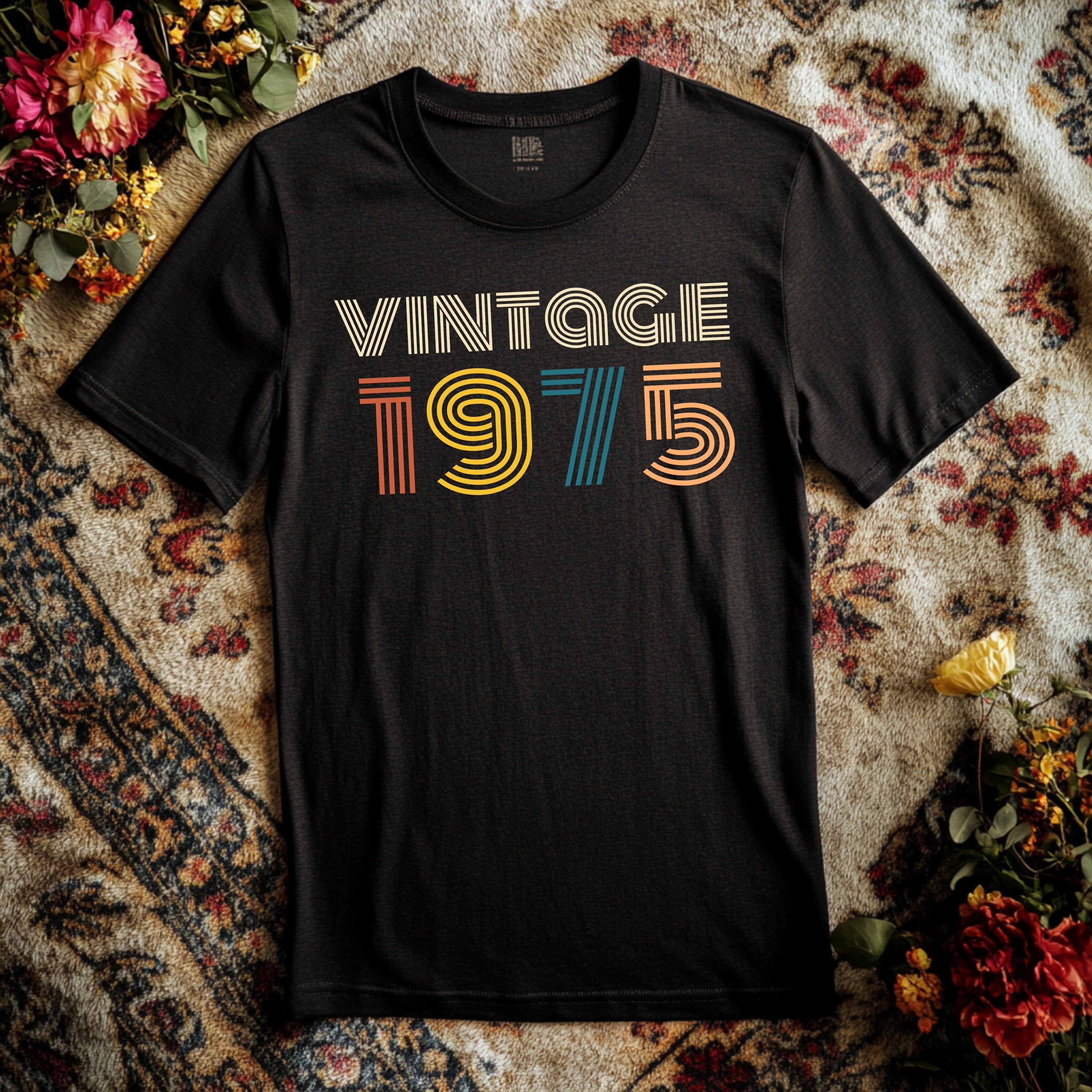 Vintage 1975 Birthday Shirt Personalized Gift, Custom Retro Unisex Heavy Cotton Tee, Gifts For Family and Friends - T-Shirt - Chromatic Safari - Dark Heather - S