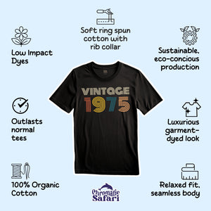 Vintage 1975 Birthday Shirt Personalized Gift, Custom Retro Unisex Heavy Cotton Tee, Gifts For Family and Friends - T-Shirt - Chromatic Safari - Dark Heather - S
