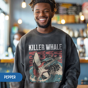 Vintage Band Orca Killer Whale Pullover, Marine Biology Fun Bootleg Sweatshirt, Gift for Music Lover - Sweatshirt - Chromatic Safari - Pepper - S