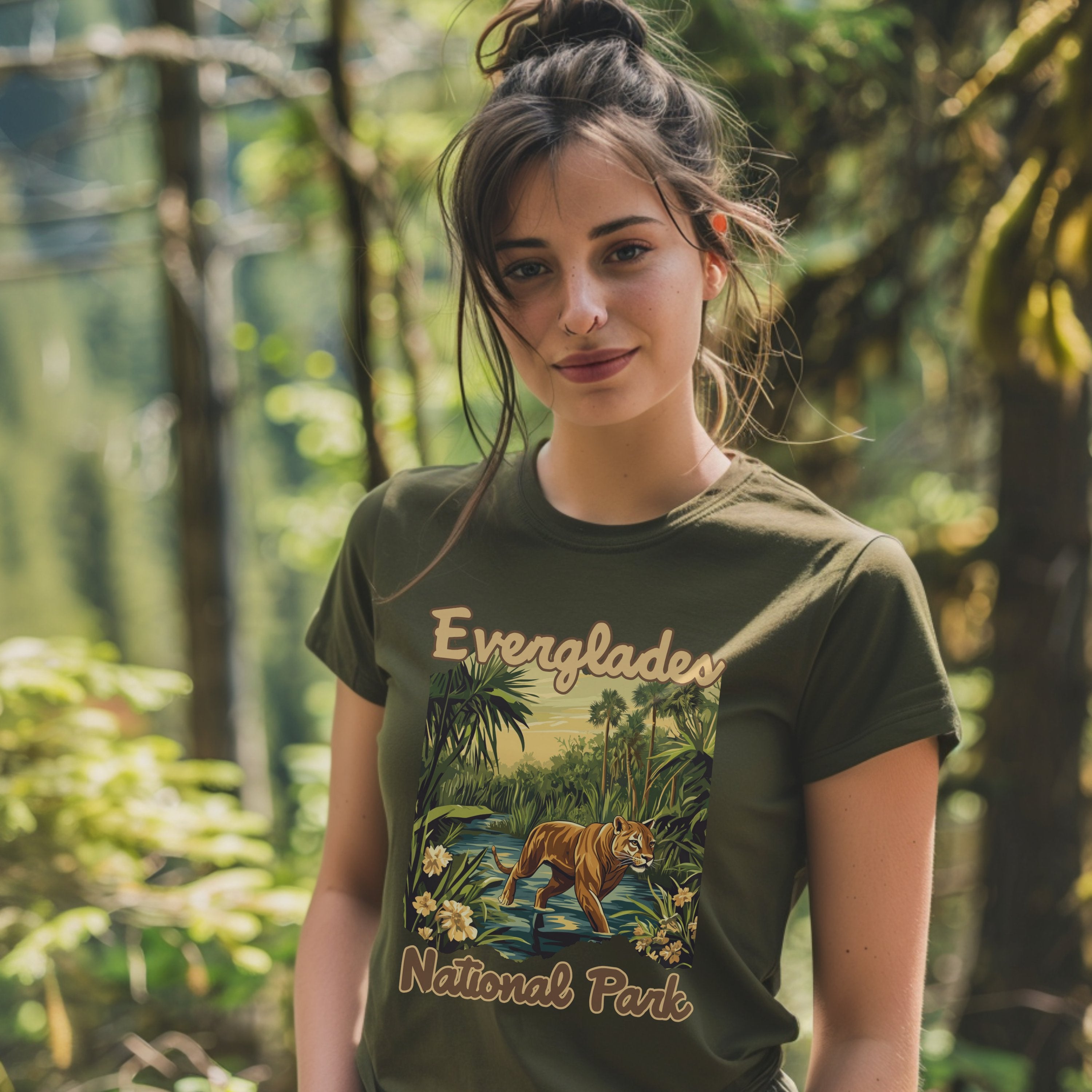 Vintage Everglades Retro National Parks Shirt, Camping Gift Mountain Tee Outdoor Lover Adventure Shirt, For Hiking - T-Shirt - Chromatic Safari - Moss - S