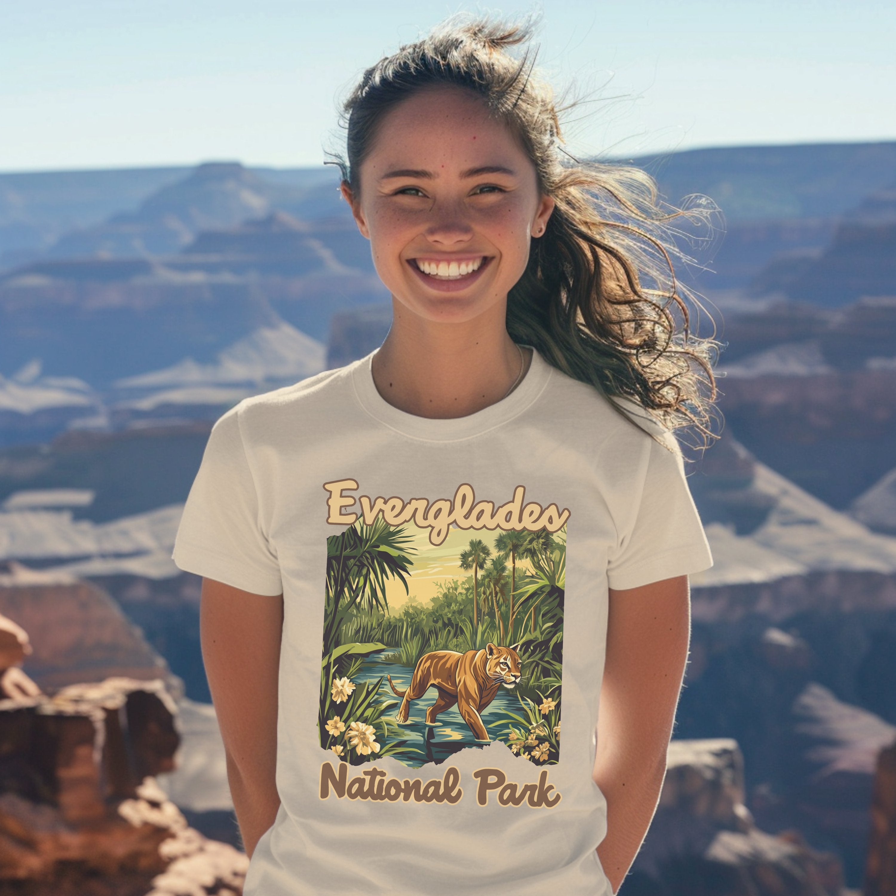 Vintage Everglades Retro National Parks Shirt, Camping Gift Mountain Tee Outdoor Lover Adventure Shirt, For Hiking - T-Shirt - Chromatic Safari - Ivory - S