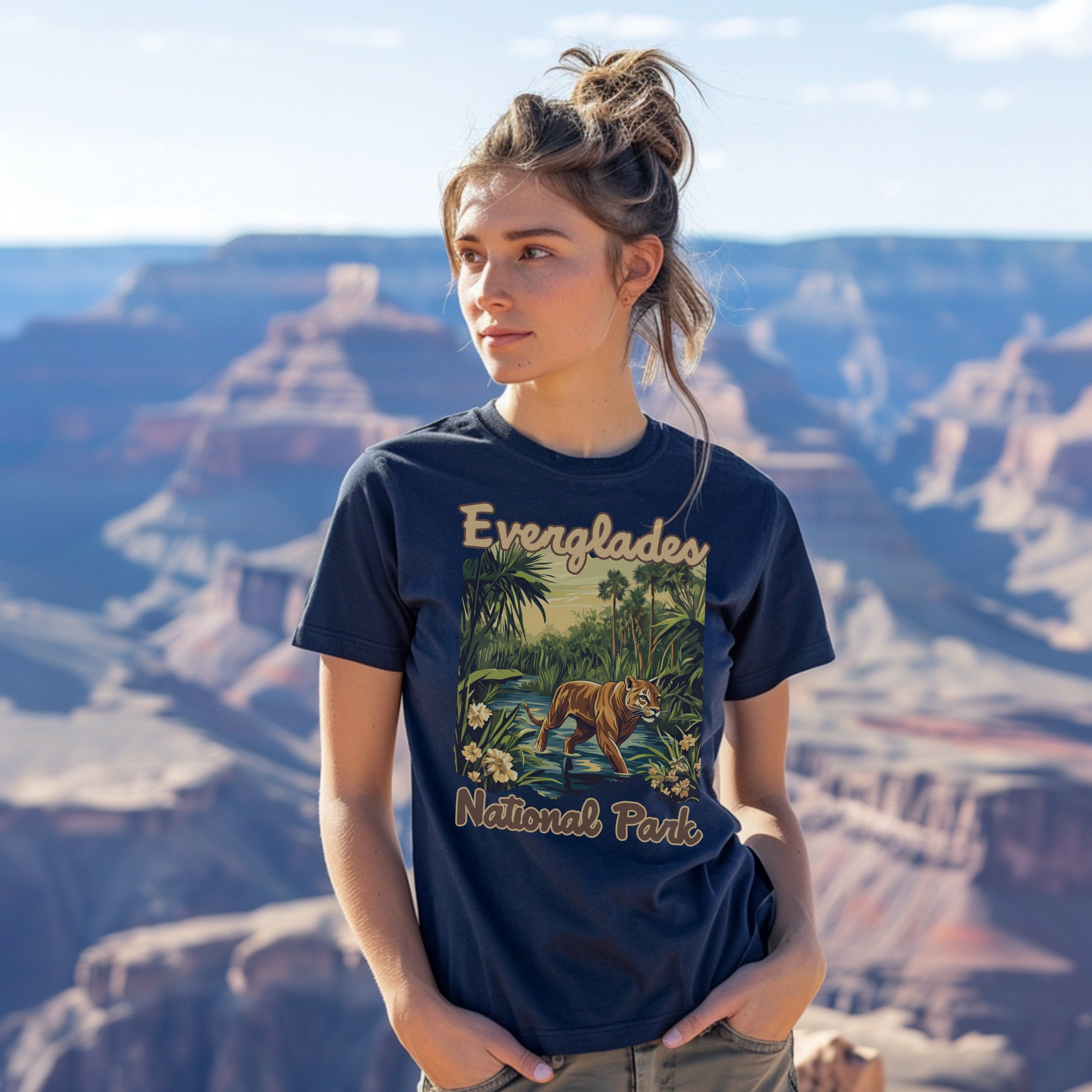 Vintage Everglades Retro National Parks Shirt, Camping Gift Mountain Tee Outdoor Lover Adventure Shirt, For Hiking - T-Shirt - Chromatic Safari - True Navy - S