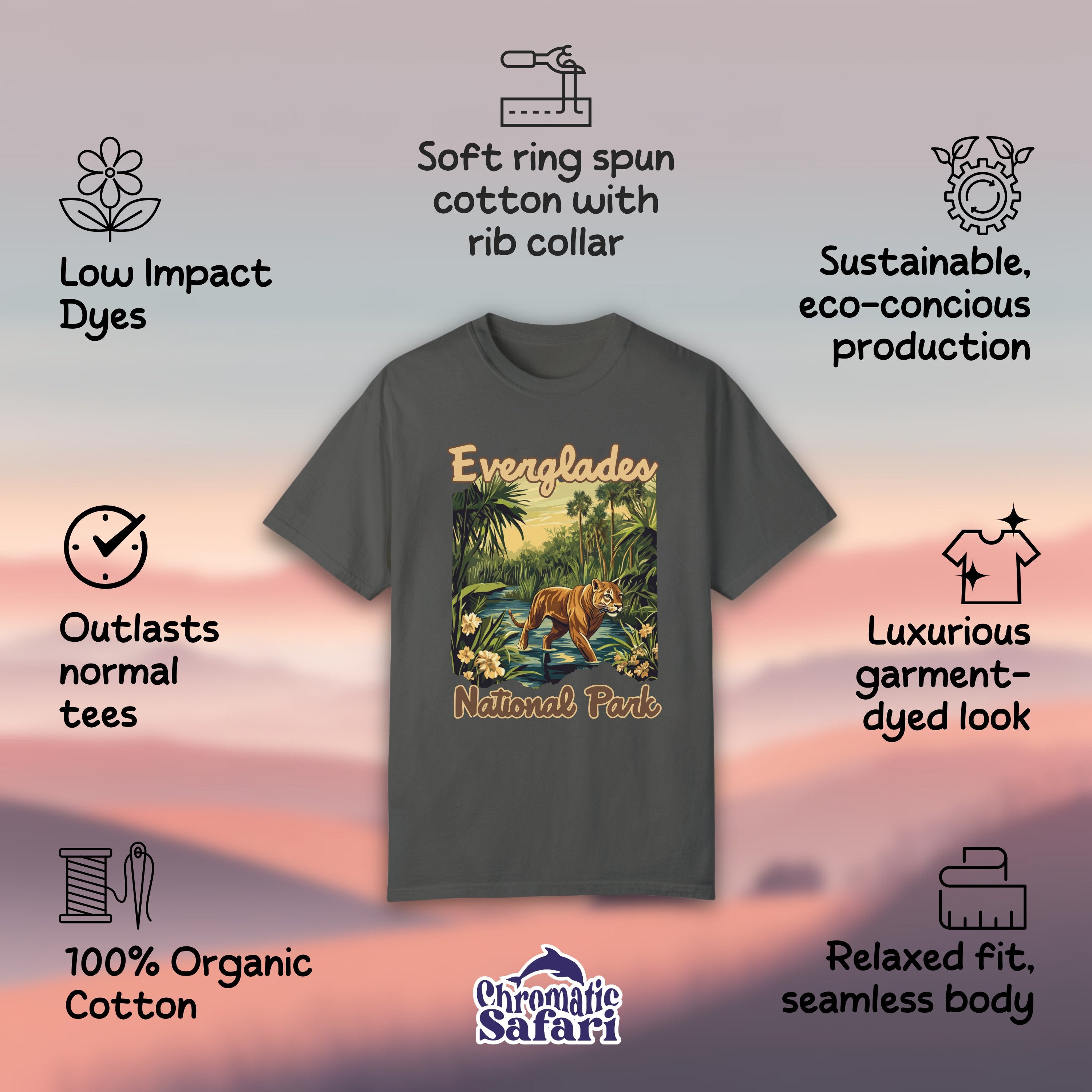 Vintage Everglades Retro National Parks Shirt, Camping Gift Mountain Tee Outdoor Lover Adventure Shirt, For Hiking - T-Shirt - Chromatic Safari - Pepper - S
