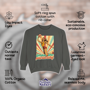 Vintage Feminism Sweatshirt, Smash The Patriarchy Tee, Retro Vollyeball Pin Up Pullover Tee, Gift For Feminsit - Sweatshirt - Chromatic Safari - Charcoal - S