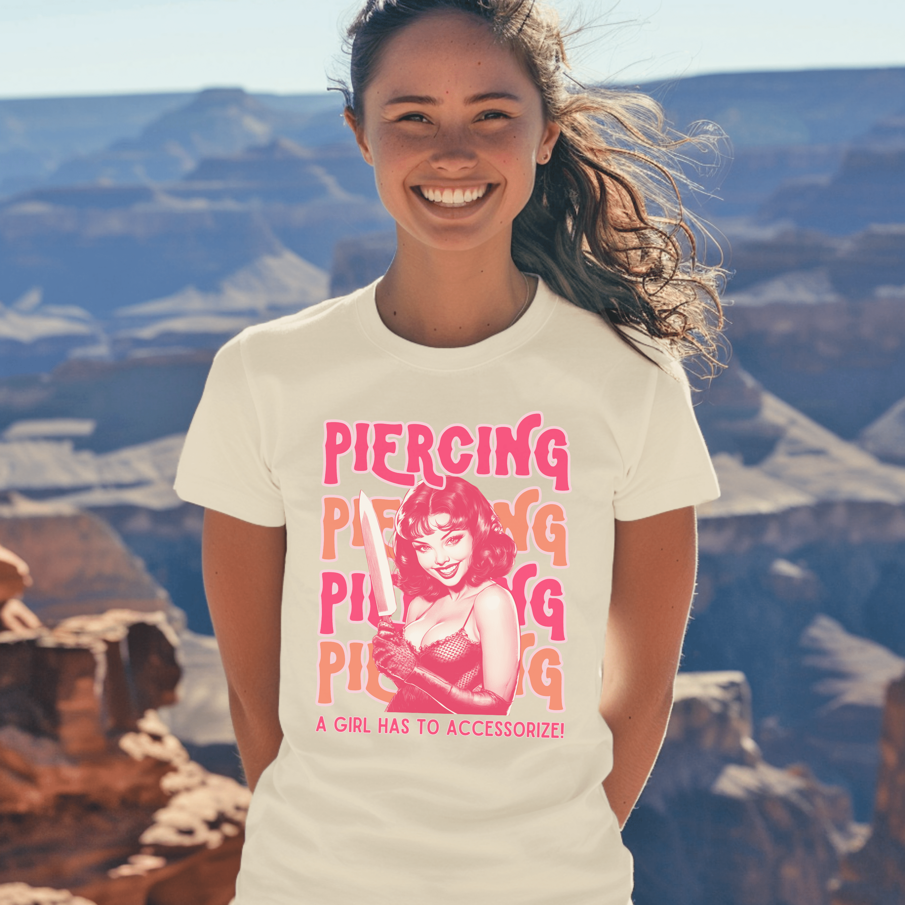 Vintage Feminist Shirt, Piercing Smash The Patriarchy Tee, Pin Up Feminism Tee, Gift For Her - T-Shirt - Chromatic Safari - Ivory - S