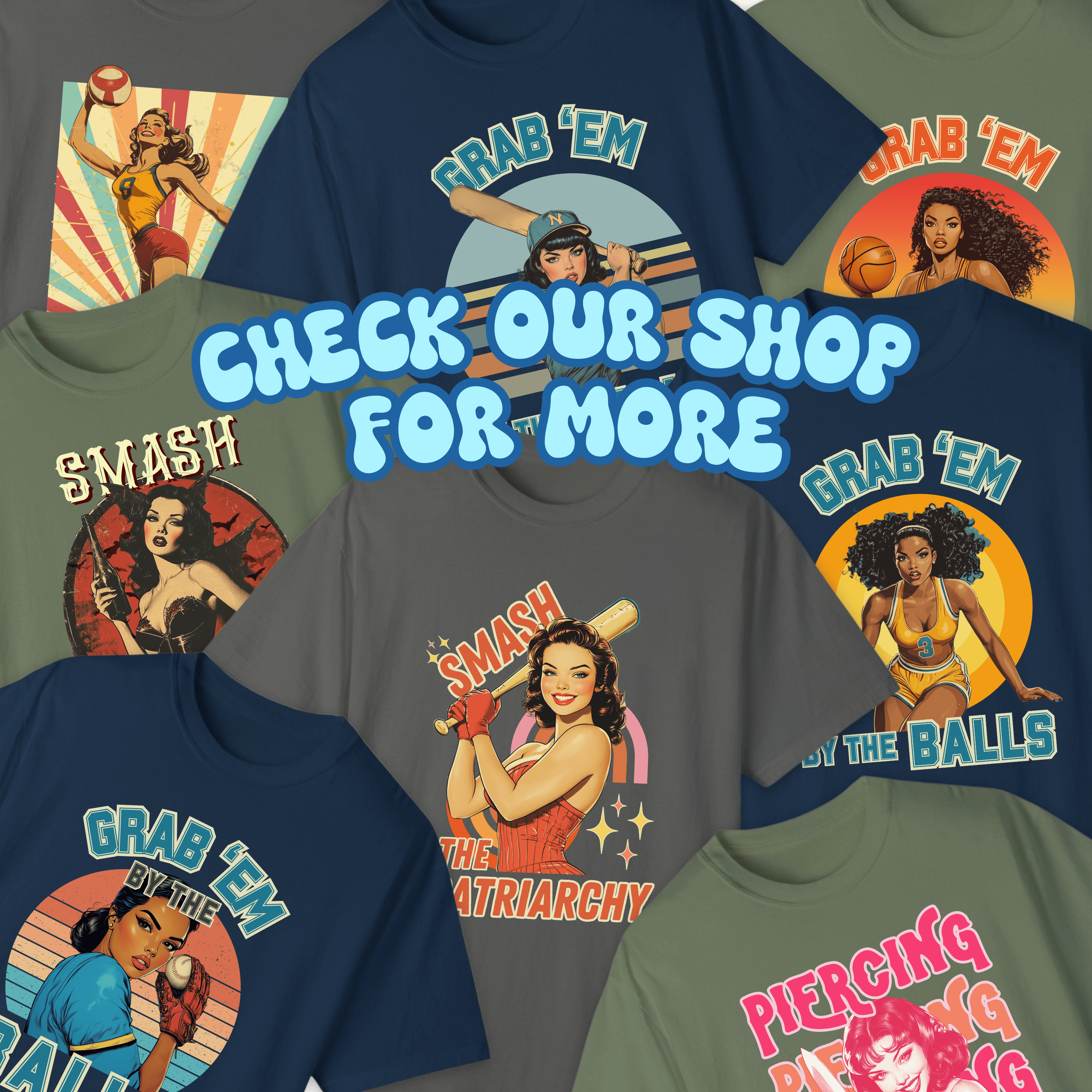 Vintage Feminist Shirt, Smash The Patriarchy Tee, Retro Vollyeball Pin Up Tee, Gift For Activist - T-Shirt - Chromatic Safari - True Navy - S