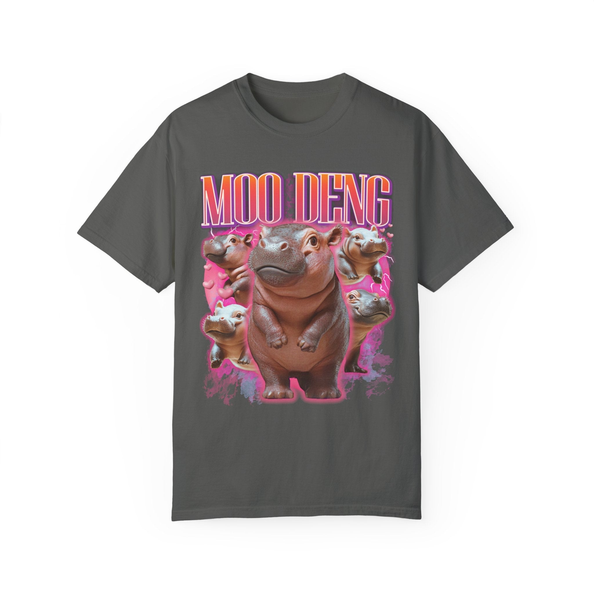 Vintage Graphic Bootleg Rap Tee Moo - Deng Hippopotamus, Marine Biology Fun Band Shirt, Baby Hippo Birthday Gift - T-Shirt - Chromatic Safari - Pepper - S