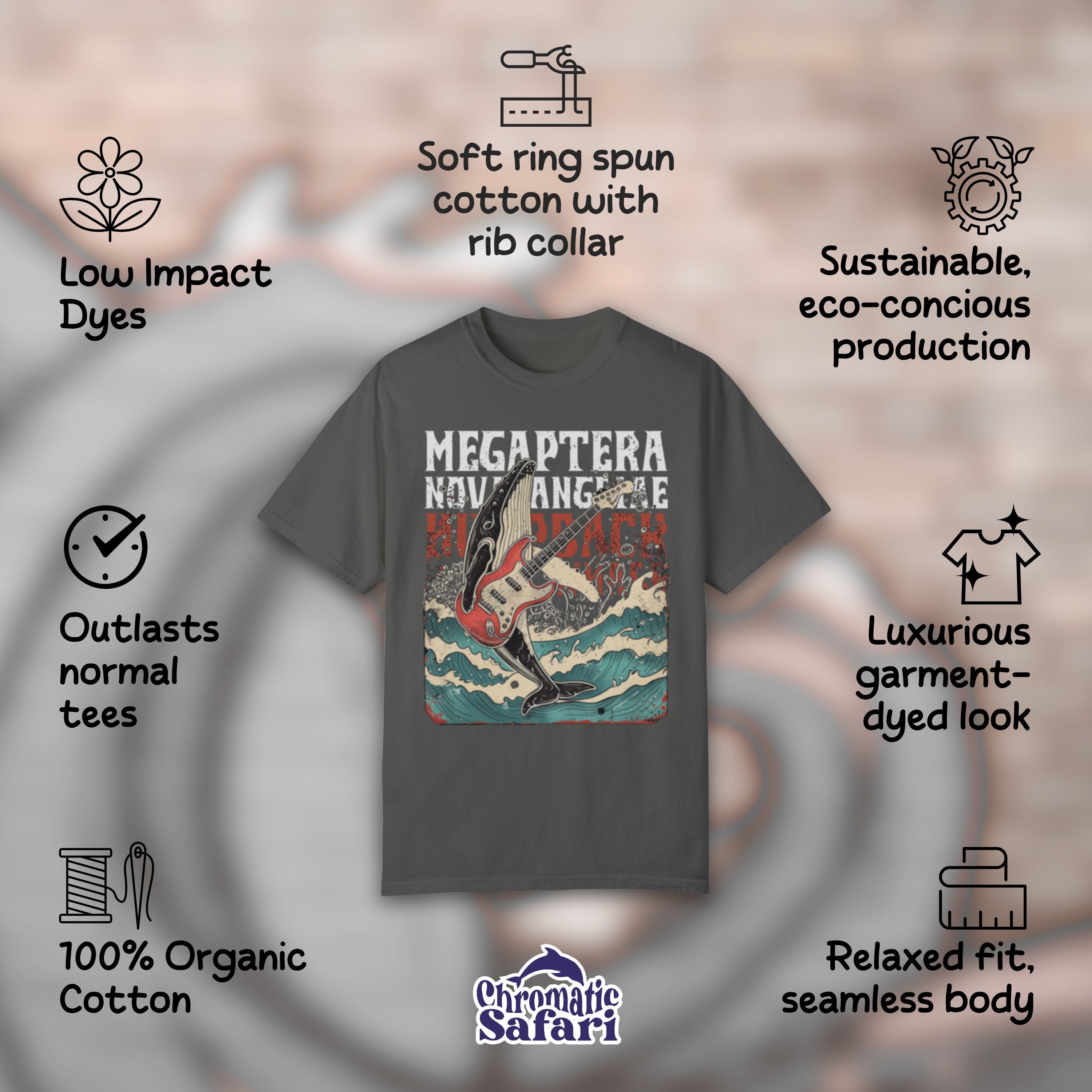 Vintage Guitar Humpback Whale Band Shirt, Marine Biology Fun Bootleg Shirt, Gift for Marine Biologist - T-Shirt - Chromatic Safari - Pepper - S