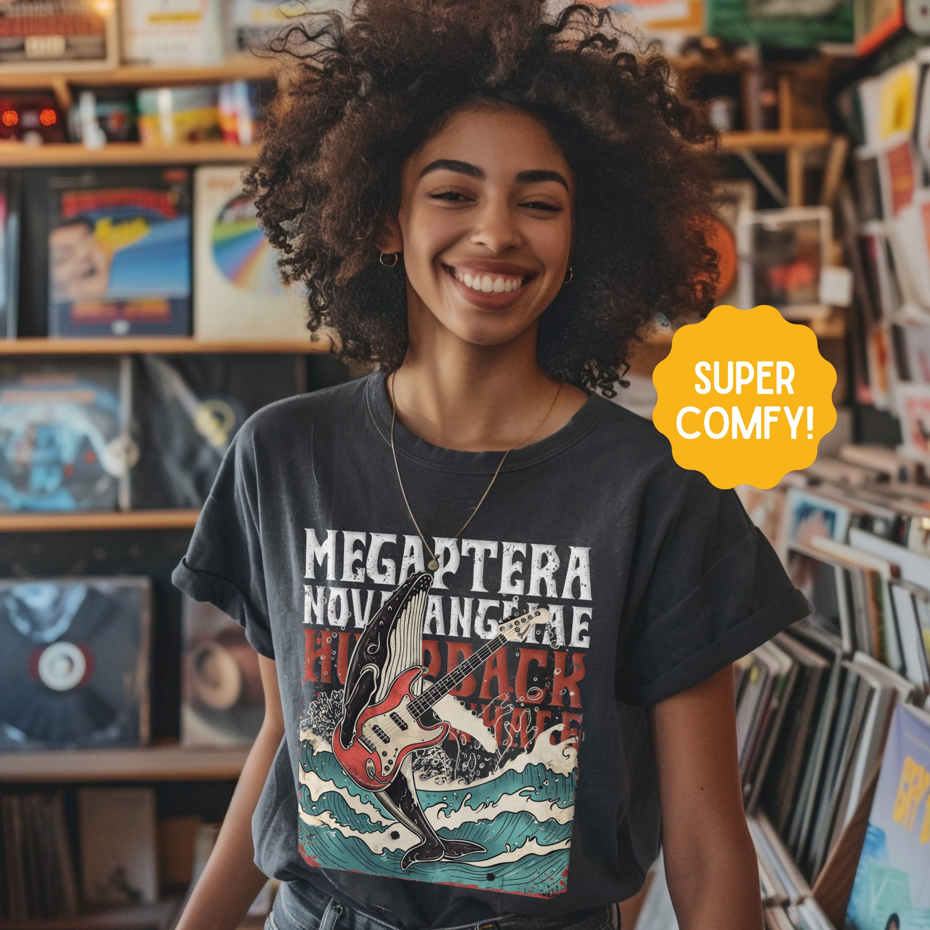 Vintage Guitar Humpback Whale Band Shirt, Marine Biology Fun Bootleg Shirt, Gift for Marine Biologist - T-Shirt - Chromatic Safari - Pepper - S