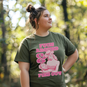 Vintage Retro Fuck Around & Find Out Shirt, Pin Up Cowgirl Shirt, Smash The Patriarchy, Feminist Womens Rights Awareness Tee, Gift for Activist - T-Shirt - Chromatic Safari - Ivory - S