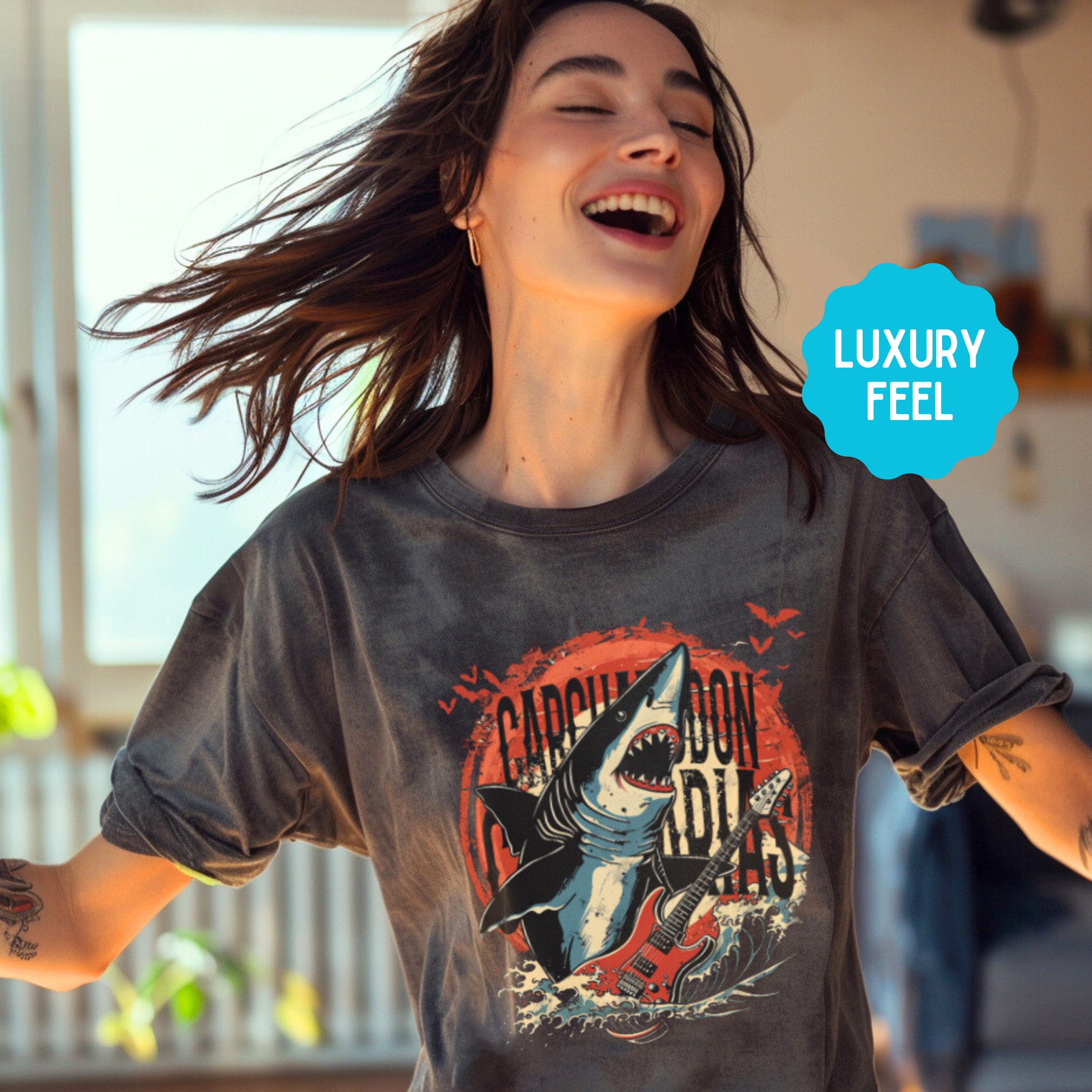Vintage Shark Band Shirt, Marine Biology Fun Bootleg Shirt, Gift for Music Lover - T - Shirt - Chromatic Safari - Pepper - S