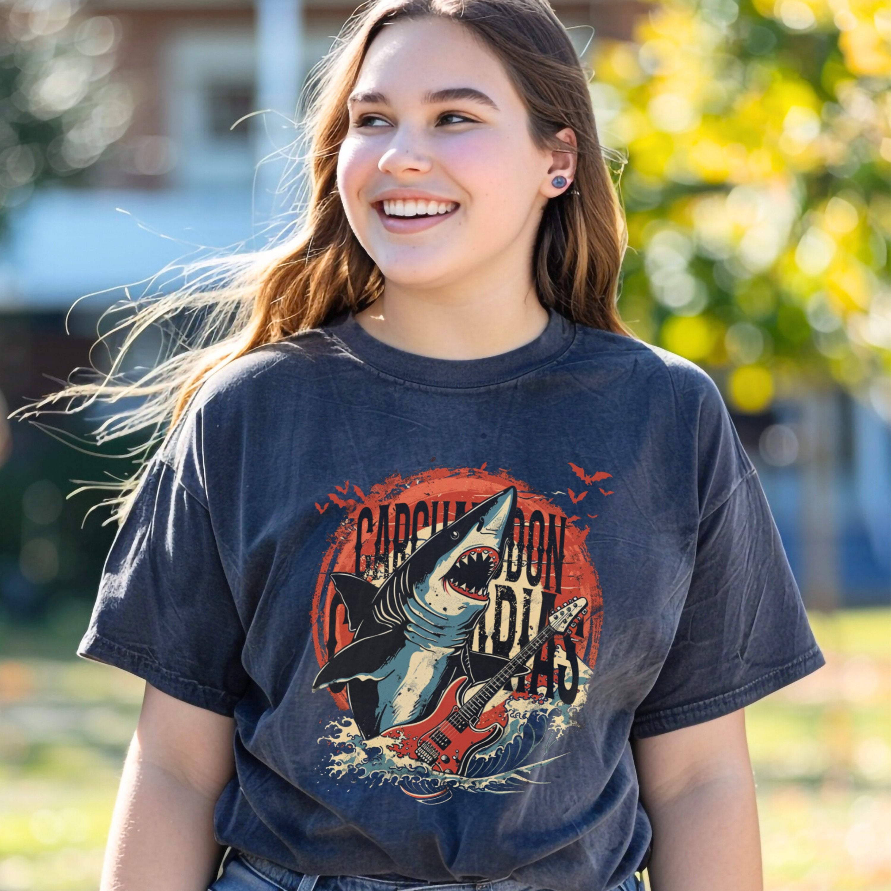 Vintage Shark Band Shirt, Marine Biology Fun Bootleg Shirt, Gift for Music Lover - T - Shirt - Chromatic Safari - Pepper - S