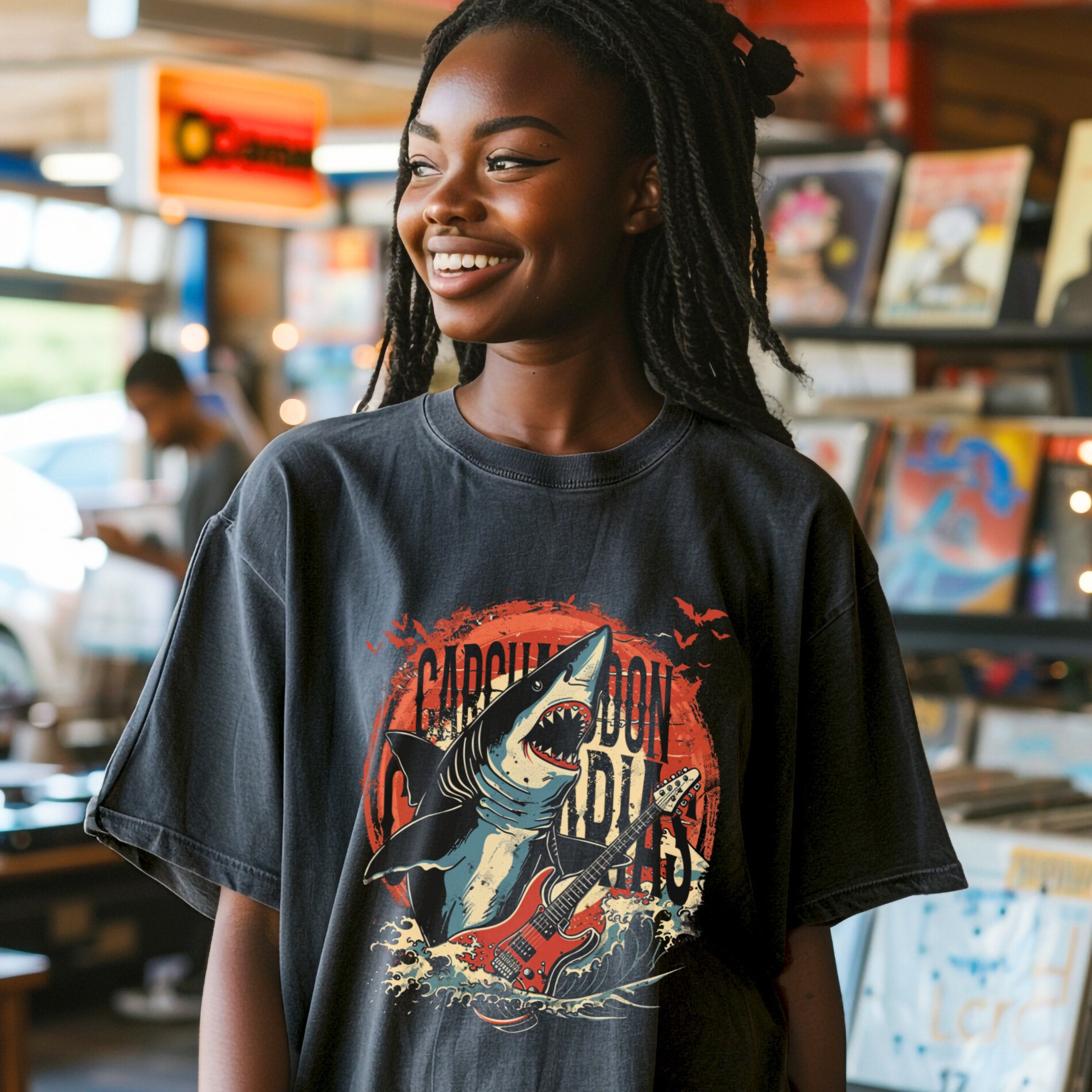 Vintage Shark Band Shirt, Marine Biology Fun Bootleg Shirt, Gift for Music Lover - T - Shirt - Chromatic Safari - Pepper - S
