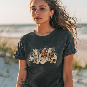 Vintage Three Horse Western Farm Shirt, Comfort Colors Farming Tshirt, Christmas Horse Girl Gift - T-Shirt - Chromatic Safari - Pepper - S