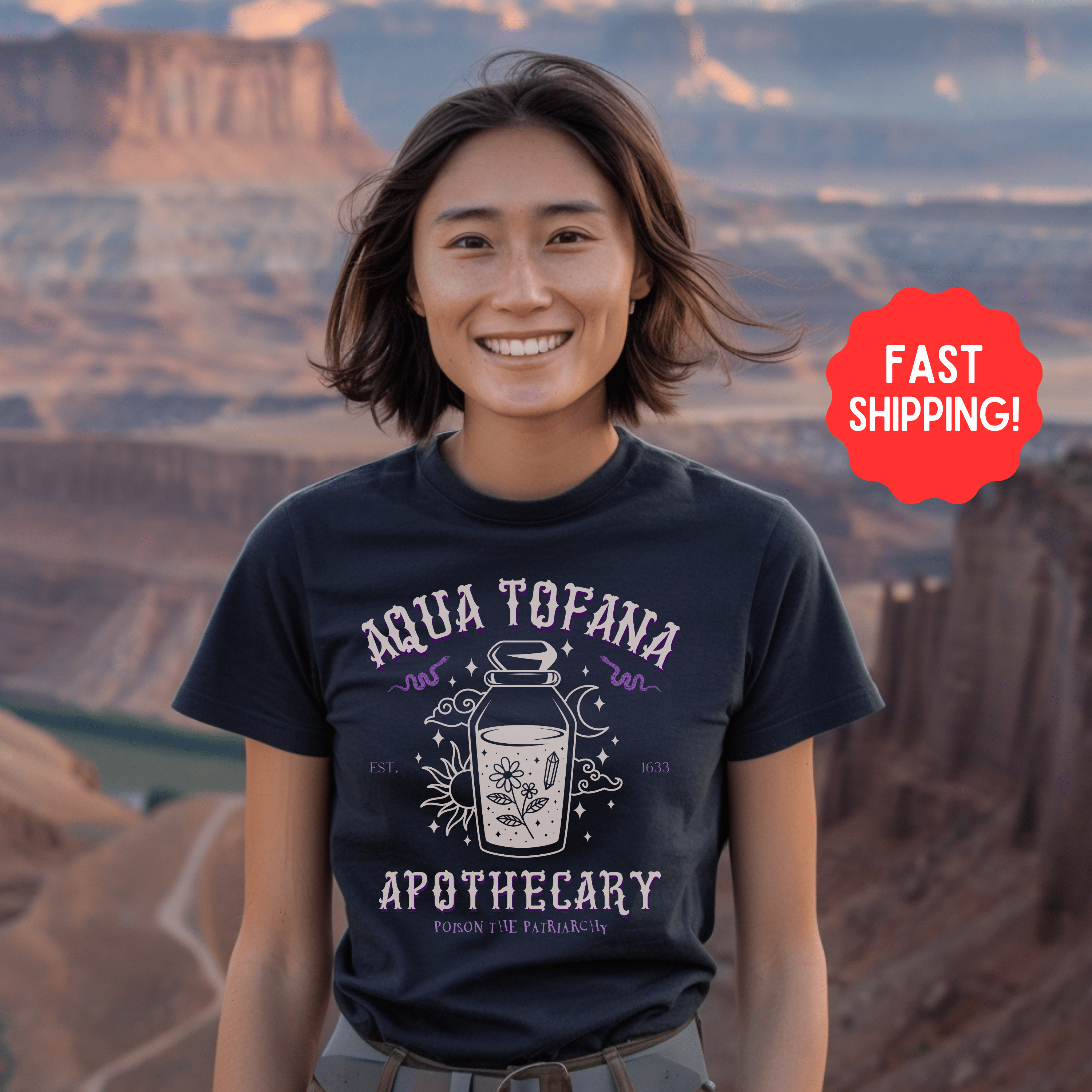 Women Empowerment Womens Rights Tee, Aqua Tofana Apothecary Feminism Freedom Shirt, Gift For Her or Activist - T-Shirt - Chromatic Safari - True Navy - S