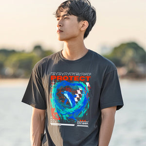Y2K Graphic Tee Protect Dolphin Shirt Ocean Conservation, Save The Ocean Marine Biology Gift Vintage Shirt, For Divers or Surfers - T - Shirt - Chromatic Safari - Pepper - S