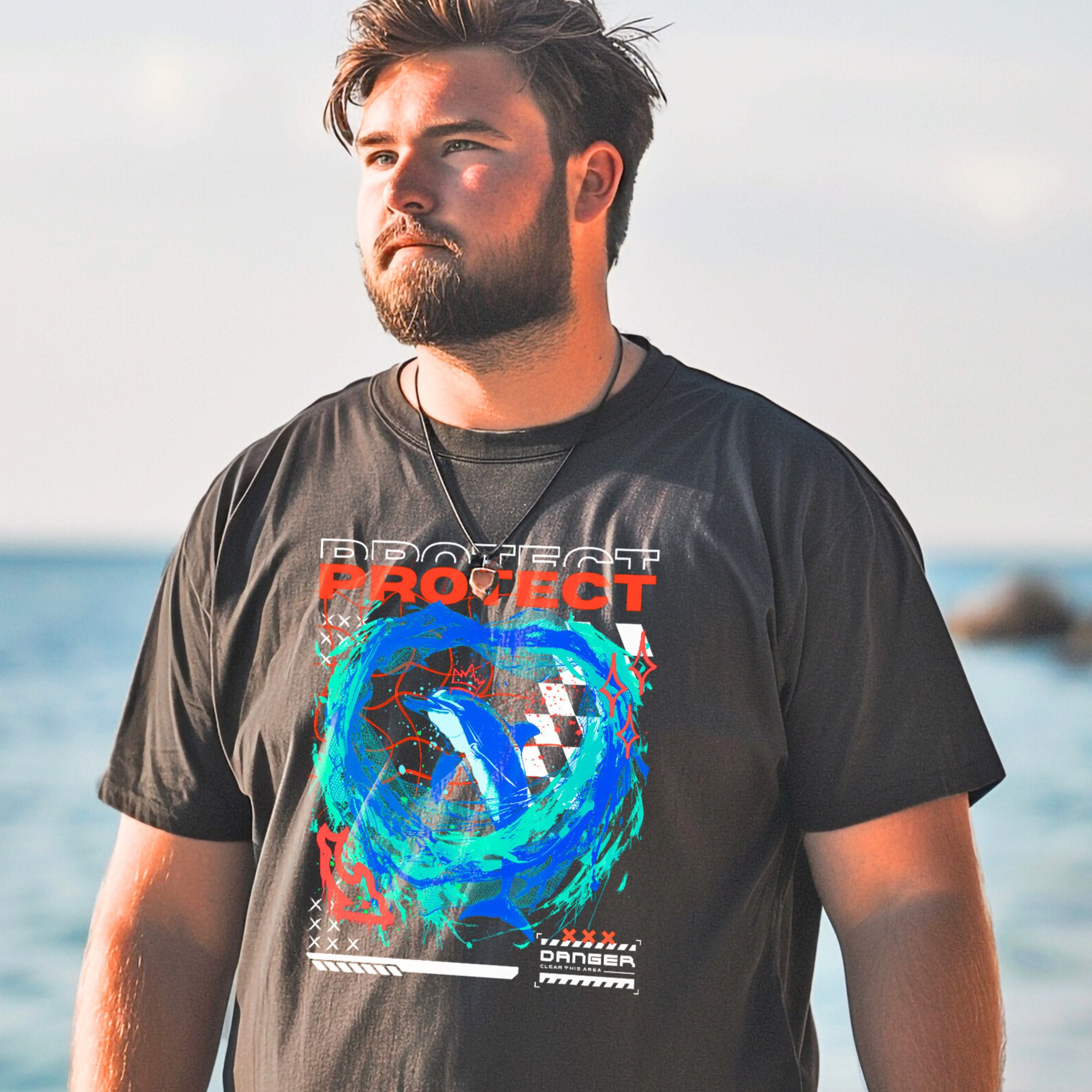 Y2K Graphic Tee Protect Dolphin Shirt Ocean Conservation, Save The Ocean Marine Biology Gift Vintage Shirt, For Divers or Surfers - T - Shirt - Chromatic Safari - Pepper - S
