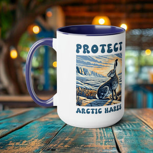 Arctic Hare Mug - Unique Woodcut Design Coffee Cup, Ocean Lover Gift, Marine Life Enthusiast - Chromatic Safari - Blue -