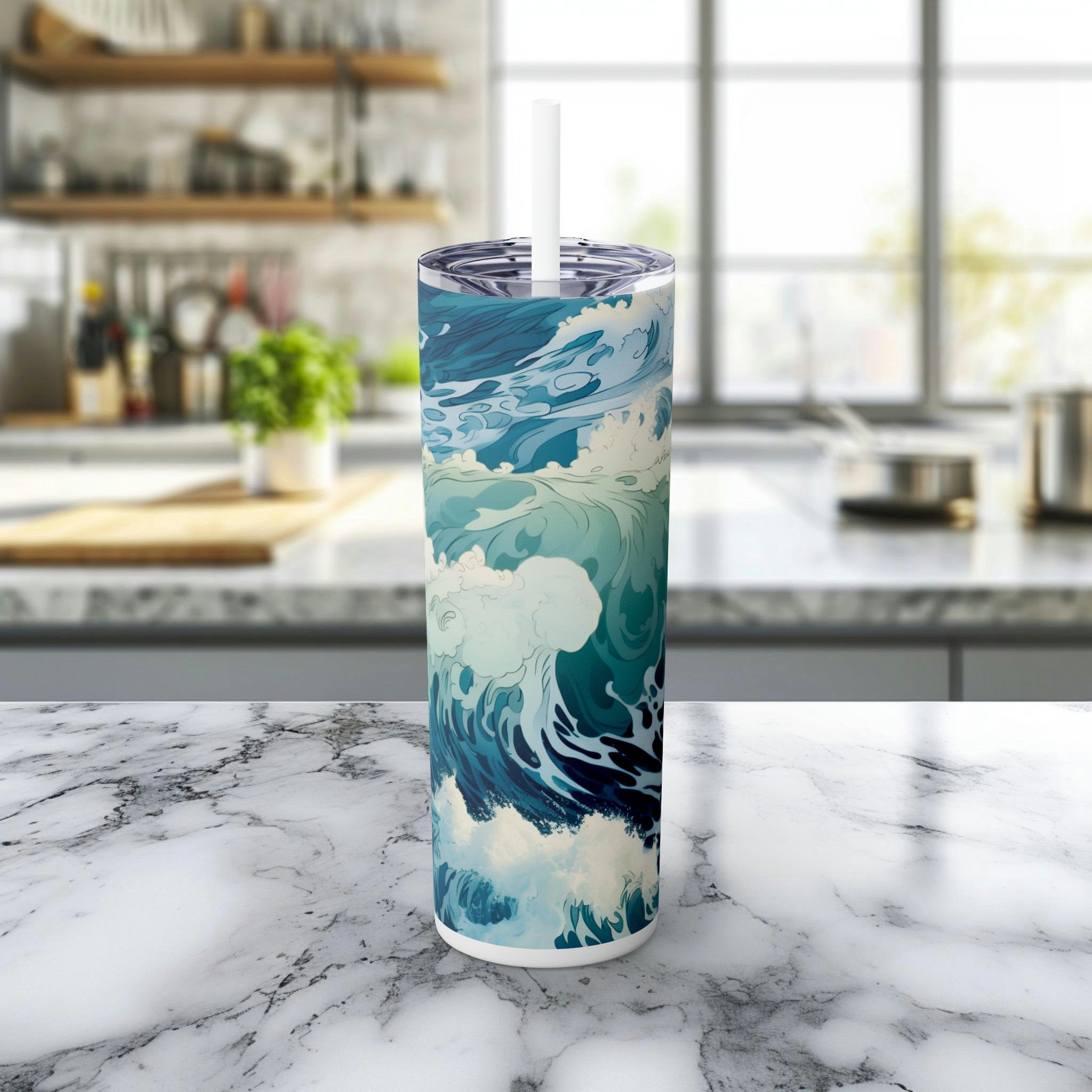 Artful Ocean eco-chic skinny tumbler with straw gift to make a difference turning ocean decor into a statement against marine pollution. - Chromatic Safari - Glitter Iceberg -