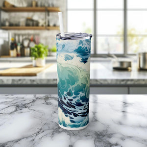 Artful Ocean eco-chic skinny tumbler with straw gift to make a difference turning ocean decor into a statement against marine pollution. - Chromatic Safari - Glitter Iceberg -