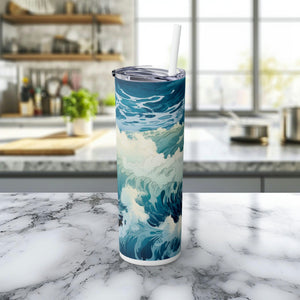 Artful Ocean eco-chic skinny tumbler with straw gift to make a difference turning ocean decor into a statement against marine pollution. - Chromatic Safari - Glitter Iceberg -