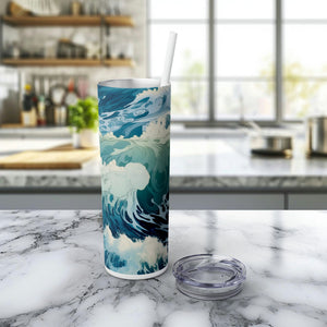 Artful Ocean eco-chic skinny tumbler with straw gift to make a difference turning ocean decor into a statement against marine pollution. - Chromatic Safari - Glitter Iceberg -