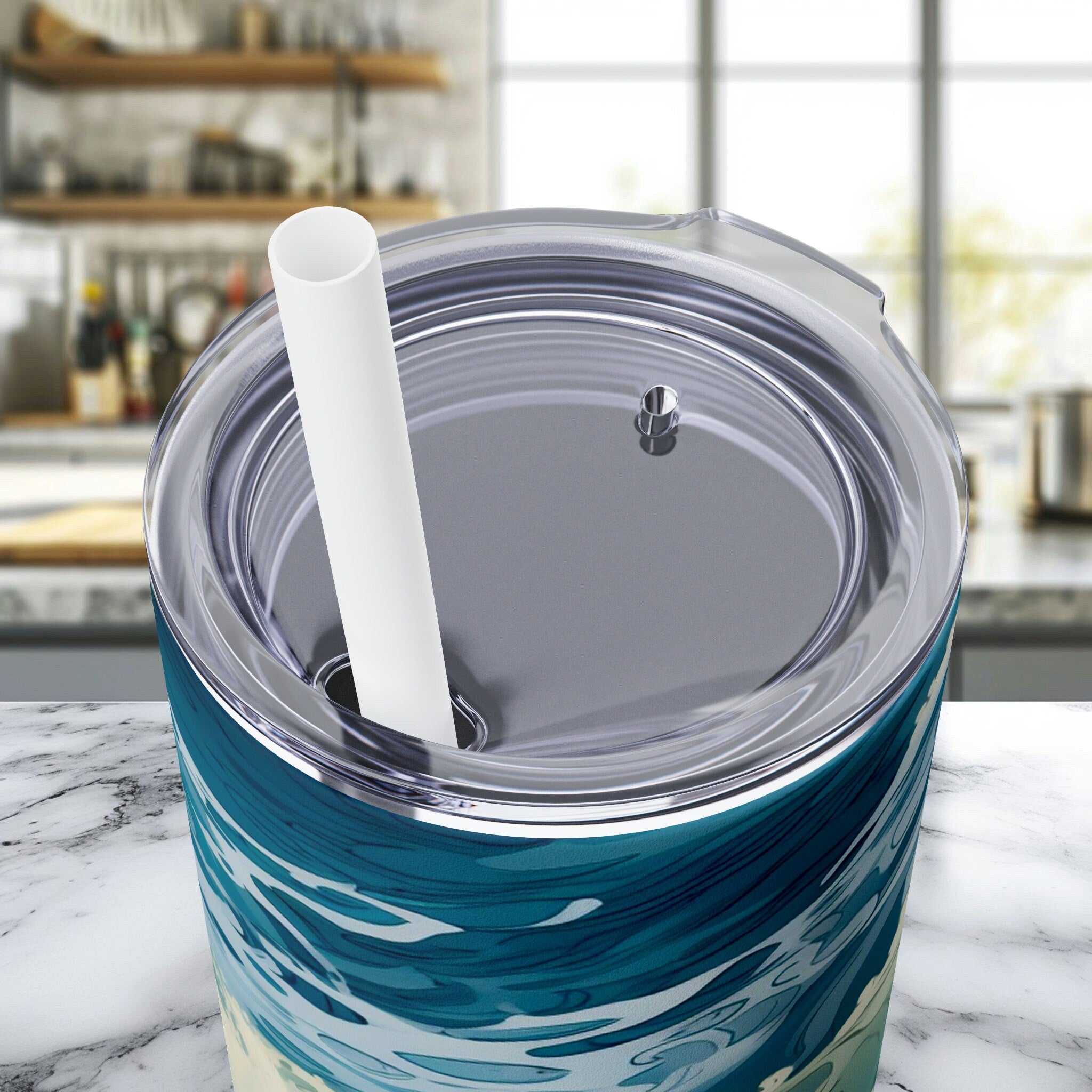 Artful Ocean eco-chic skinny tumbler with straw gift to make a difference turning ocean decor into a statement against marine pollution. - Chromatic Safari - Glitter Iceberg -