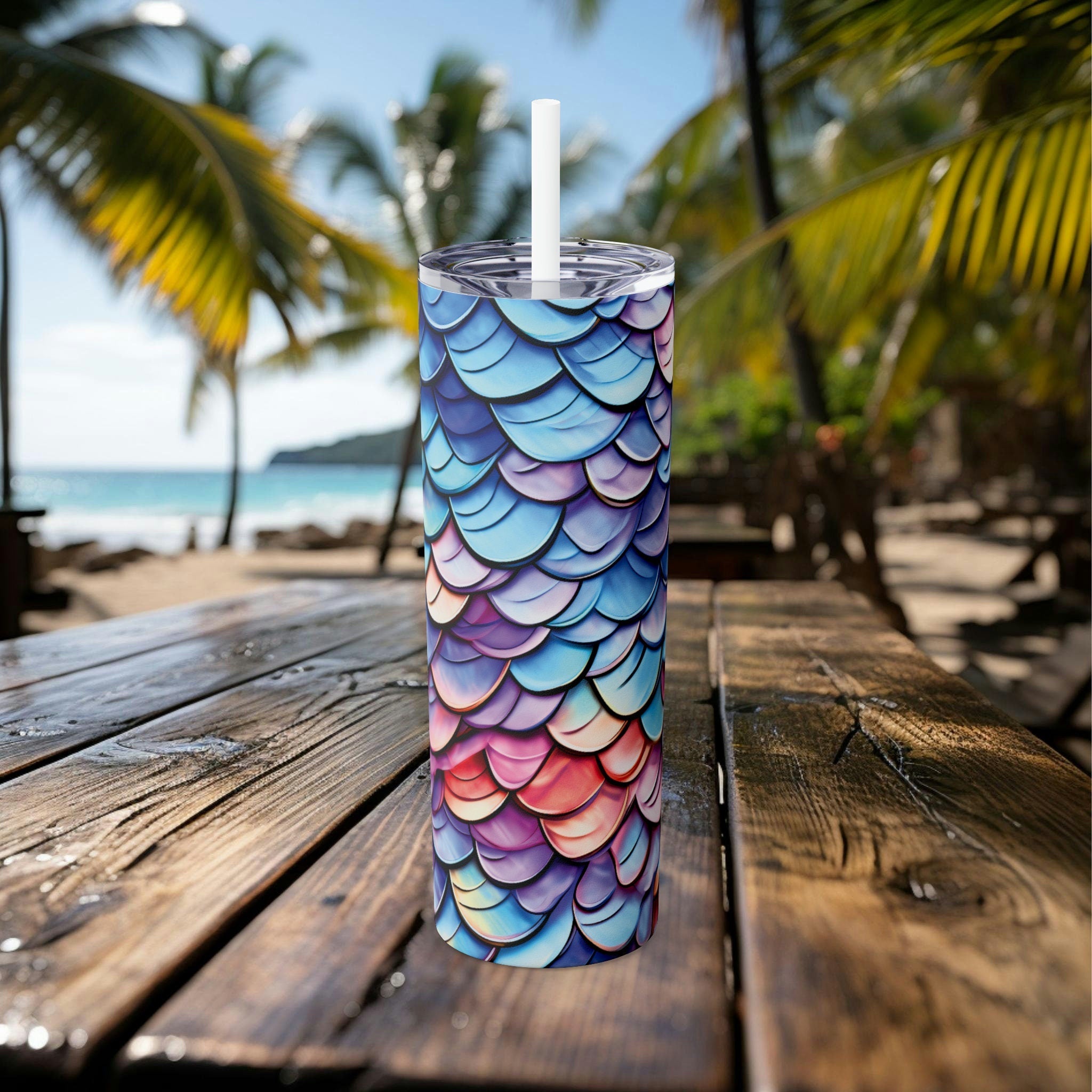 Artful Ocean Skinny Tumbler 20oz, Stainless Steel, Reusable, Eco-Friendly Drinkware, Essential for Ocean Conservationists & Sealife Fans - Chromatic Safari - -