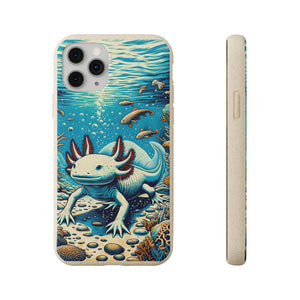 Axolotl Ally Eco-Friendly Biodegradable Phone Case | Artistic Woodcut Design | Sustainable Accessory for Nature Lovers - Chromatic Safari - iPhone 13 -