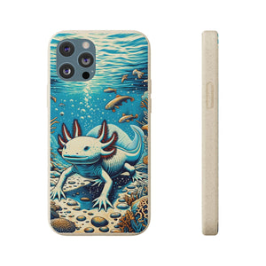 Axolotl Ally Eco-Friendly Biodegradable Phone Case | Artistic Woodcut Design | Sustainable Accessory for Nature Lovers - Chromatic Safari - iPhone 13 -