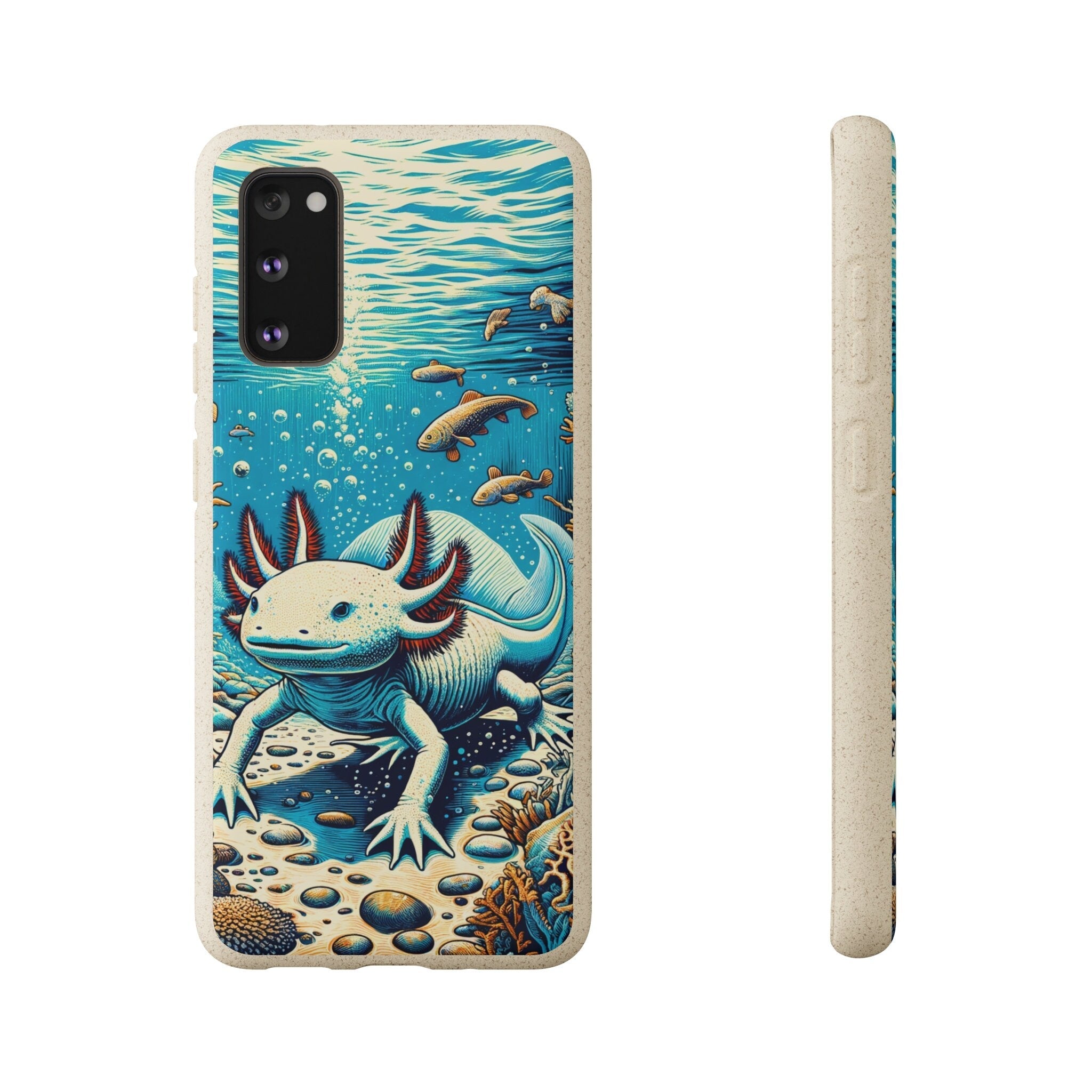 Axolotl Ally Eco-Friendly Biodegradable Phone Case | Artistic Woodcut Design | Sustainable Accessory for Nature Lovers - Chromatic Safari - iPhone 13 -