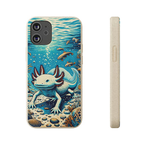 Axolotl Ally Eco-Friendly Biodegradable Phone Case | Artistic Woodcut Design | Sustainable Accessory for Nature Lovers - Chromatic Safari - iPhone 13 -