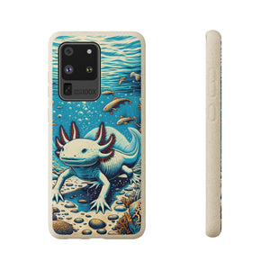 Axolotl Ally Eco-Friendly Biodegradable Phone Case | Artistic Woodcut Design | Sustainable Accessory for Nature Lovers - Chromatic Safari - iPhone 13 -