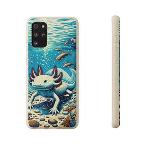 Axolotl Ally Eco-Friendly Biodegradable Phone Case | Artistic Woodcut Design | Sustainable Accessory for Nature Lovers - Chromatic Safari - iPhone 13 -