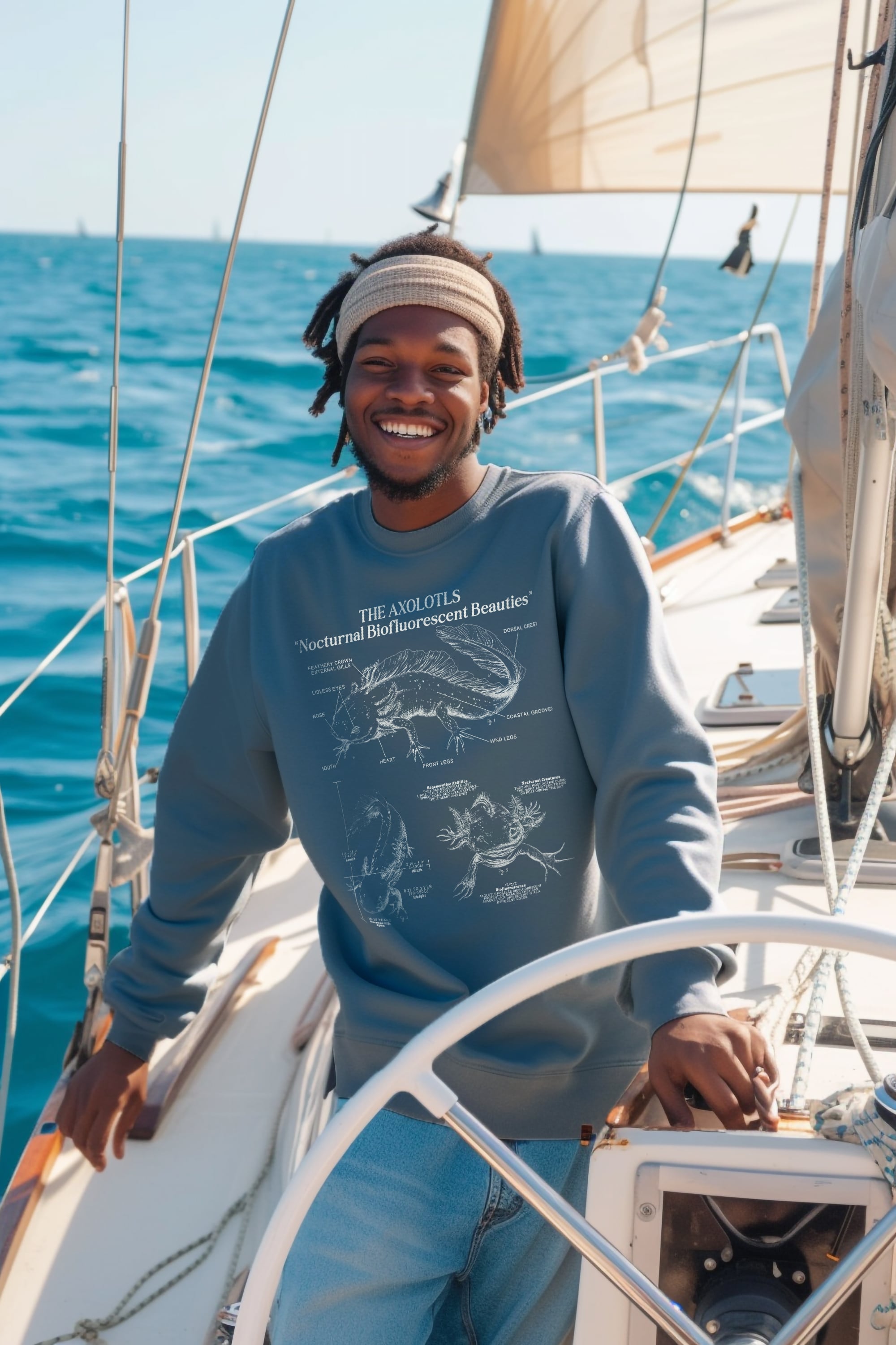 Axolotl Sweatshirt Pullover | Amphibian Anatomy Sweatshirt | Gift for Fish Keeper | Luxury Comfort Colors Sweatshirt - Sweatshirt - Chromatic Safari - Blue Jean - S