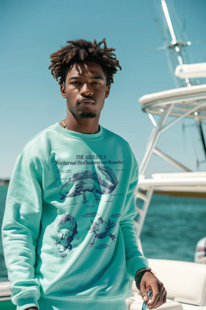 Axolotl Sweatshirt Pullover | Amphibian Anatomy Sweatshirt | Gift for Fish Keeper | Luxury Comfort Colors Sweatshirt - Sweatshirt - Chromatic Safari - Blue Jean - S