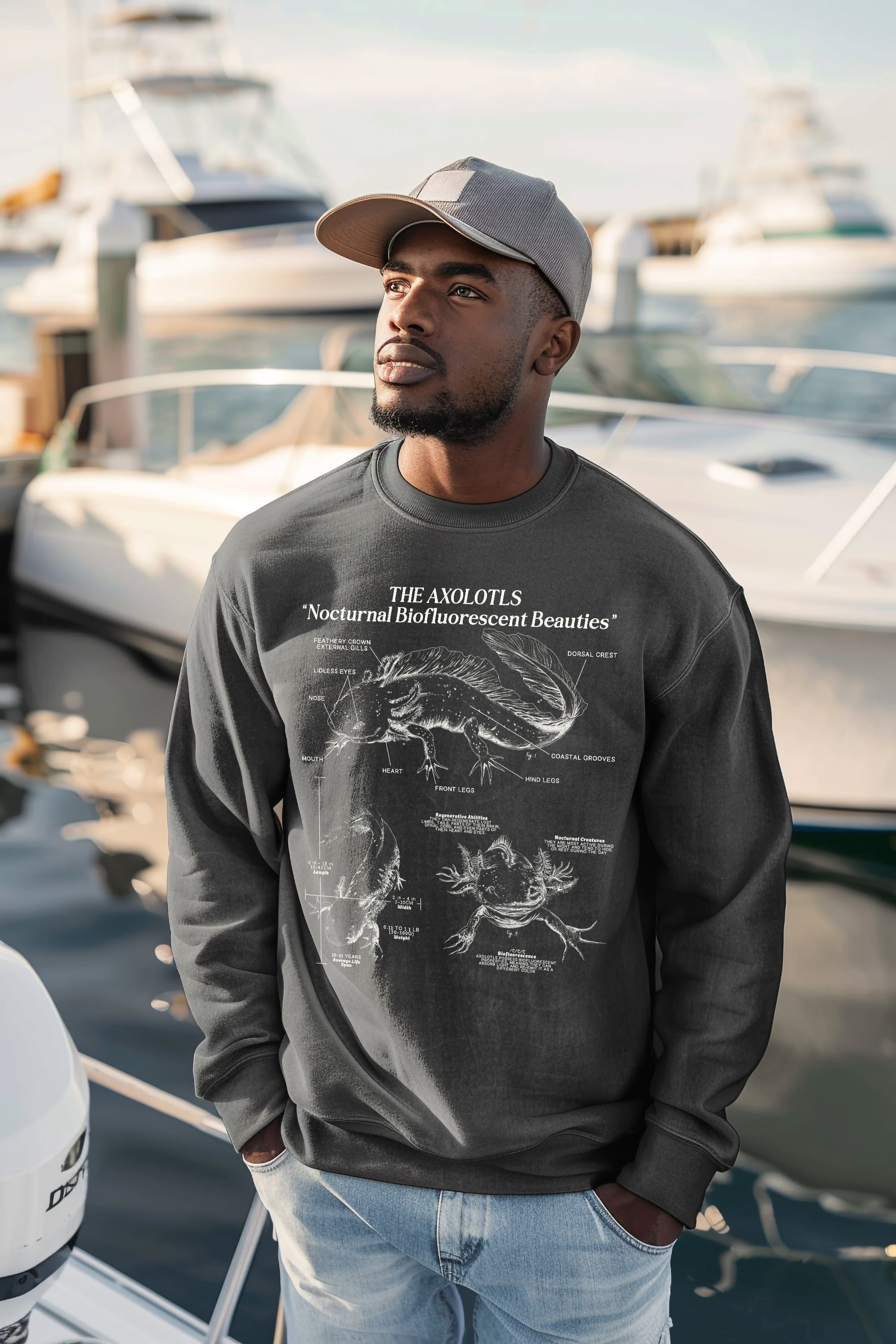 Axolotl Sweatshirt Pullover | Amphibian Anatomy Sweatshirt | Gift for Fish Keeper | Luxury Comfort Colors Sweatshirt - Sweatshirt - Chromatic Safari - Blue Jean - S