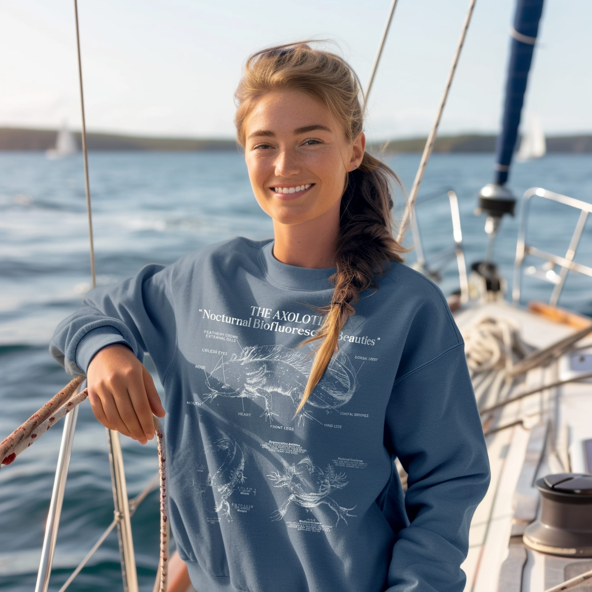 Axolotl Sweatshirt Pullover | Amphibian Anatomy Sweatshirt | Gift for Fish Keeper | Luxury Comfort Colors Sweatshirt - Sweatshirt - Chromatic Safari - Blue Jean - S
