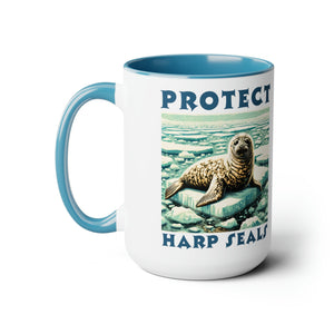 Baby Harp Seal Mug - Charming Woodcut Design Ceramic Coffee Cup - Unique Seal Lover Gift - Artisan Wildlife Drinkware - Rustic Kitchen Decor - Chromatic Safari - Blue -