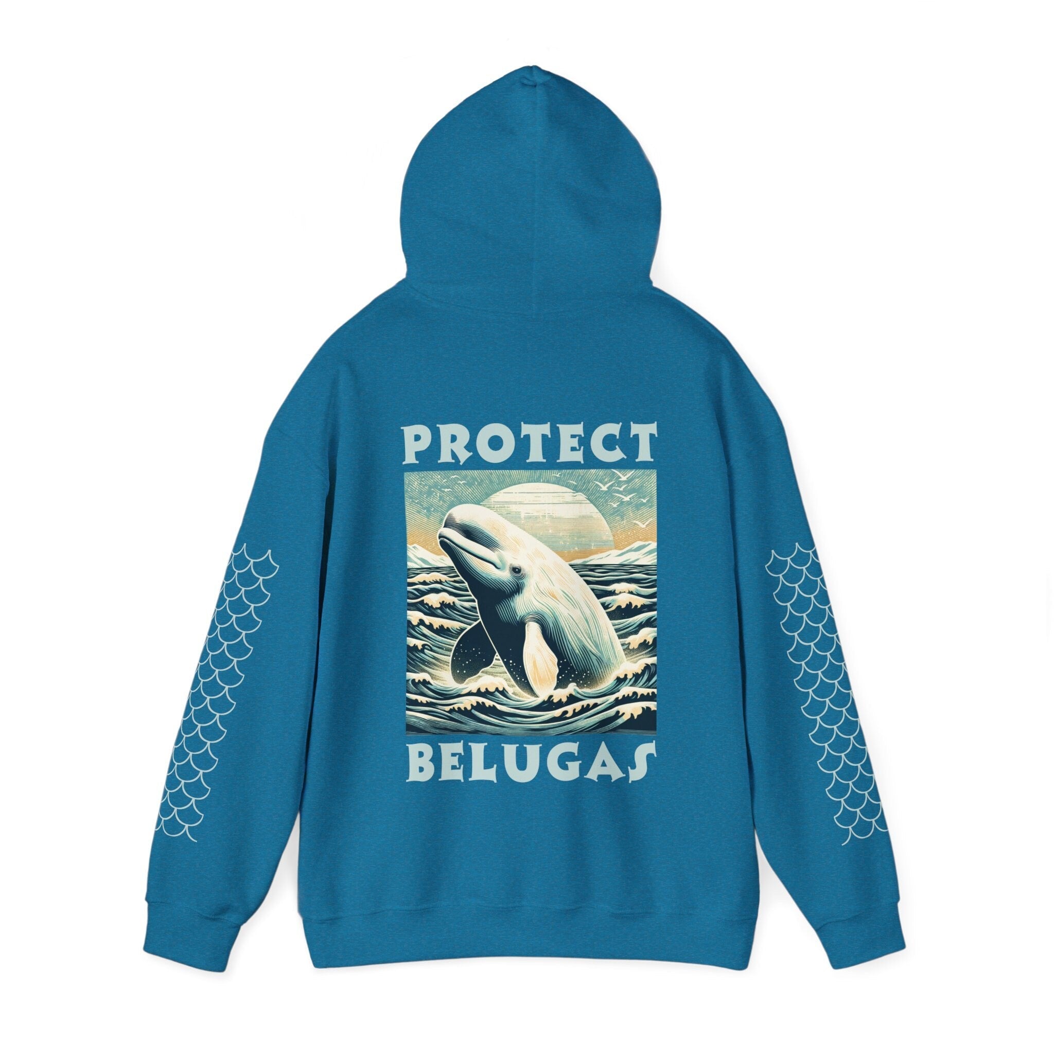 Beluga Whale Advocate Hoodie for Men & Women - Organic Cotton Protect Beluga Whales Statement Sweatshirt - Save the Whales Apparel - Chromatic Safari - Navy - S