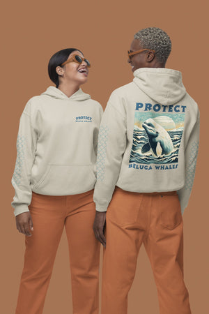 Beluga Whale Advocate Hoodie for Men & Women - Organic Cotton Protect Beluga Whales Statement Sweatshirt - Save the Whales Apparel - Chromatic Safari - Navy - S