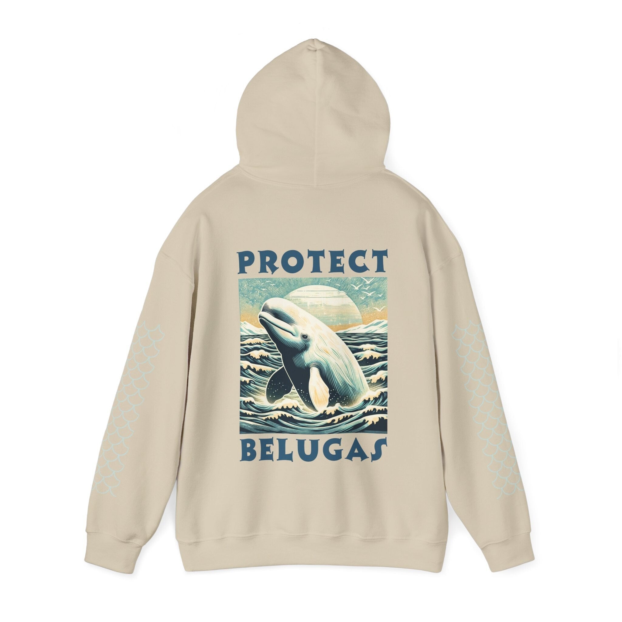 Beluga Whale Advocate Hoodie for Men & Women - Organic Cotton Protect Beluga Whales Statement Sweatshirt - Save the Whales Apparel - Chromatic Safari - Navy - S