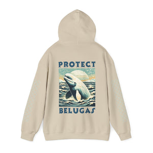 Beluga Whale Advocate Hoodie for Men & Women - Organic Cotton Protect Beluga Whales Statement Sweatshirt - Save the Whales Apparel - Chromatic Safari - Navy - S