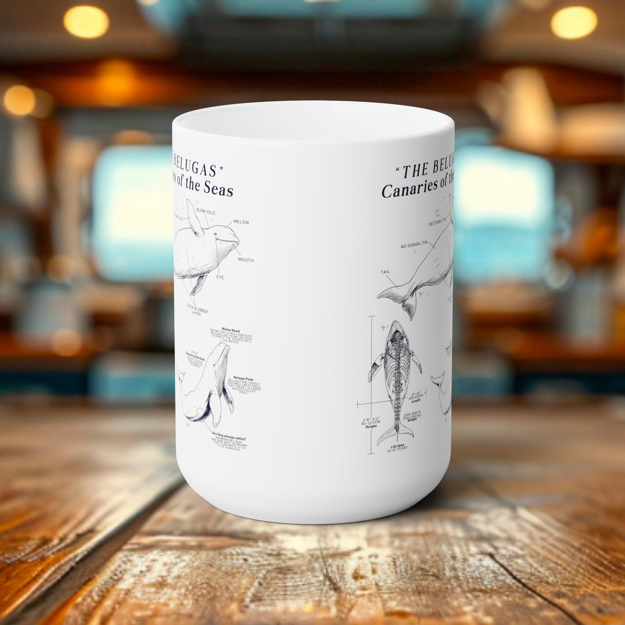 Beluga Whale Anatomical Design Mug - Eco-Friendly Ceramic Coffee Cup for Marine Biology Lovers, Perfect Gift for Ocean Enthusiasts & Conservationists - Mug - Chromatic Safari - 15oz -