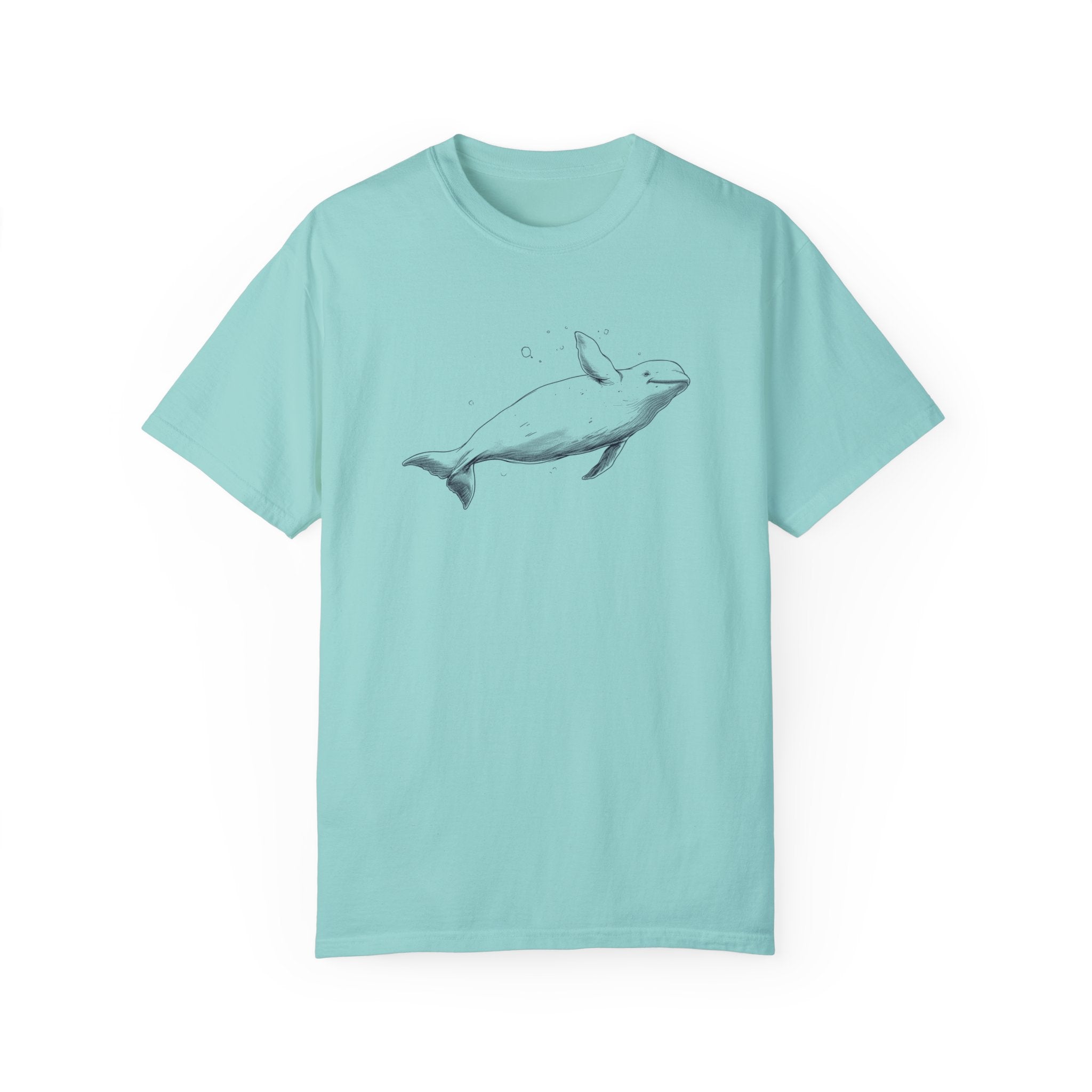 Beluga Whale Illustration Shirt - Ocean Conservation Shirt - Eco-Conscious High-Quality Tshirt Perfect Gift for Whale Watchers - T-Shirt - Chromatic Safari - Chalky Mint - S