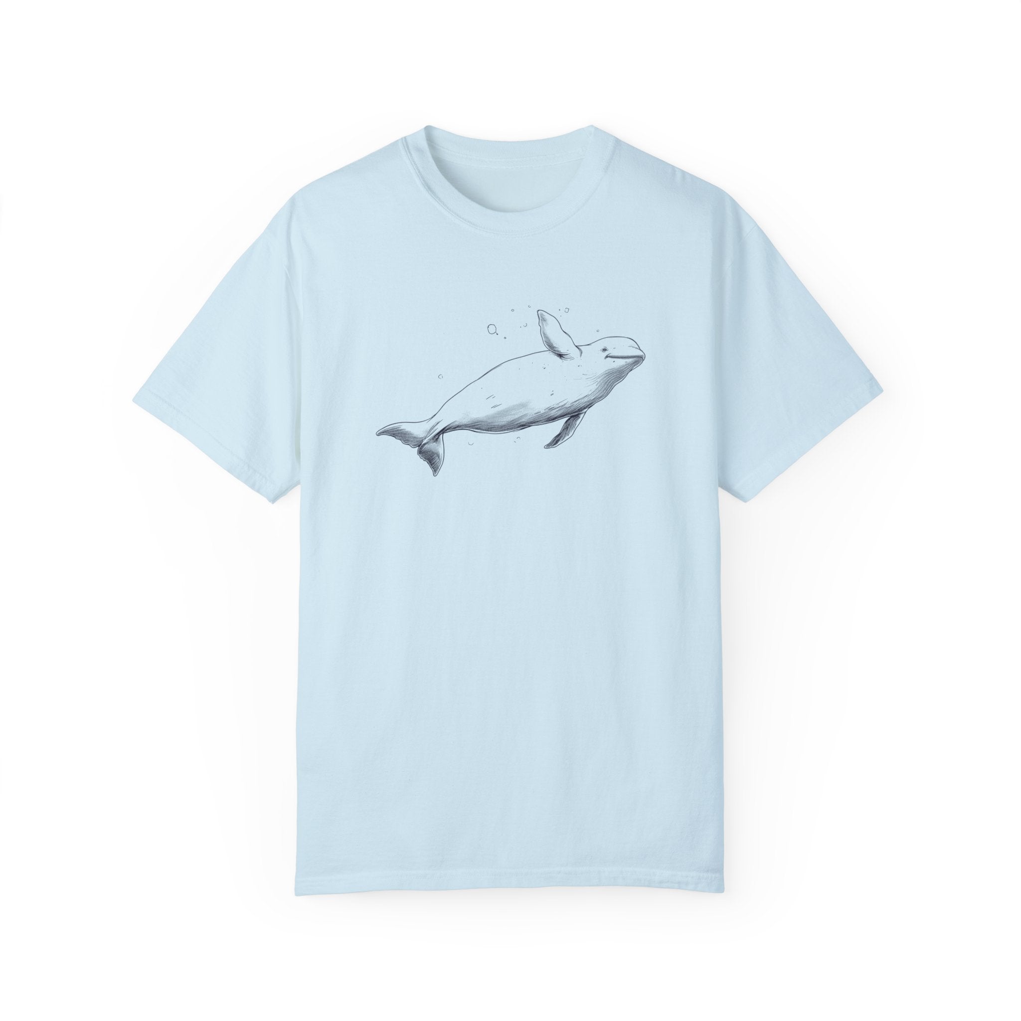 Beluga Whale Illustration Shirt - Ocean Conservation Shirt - Eco-Conscious High-Quality Tshirt Perfect Gift for Whale Watchers - T-Shirt - Chromatic Safari - Chambray - S