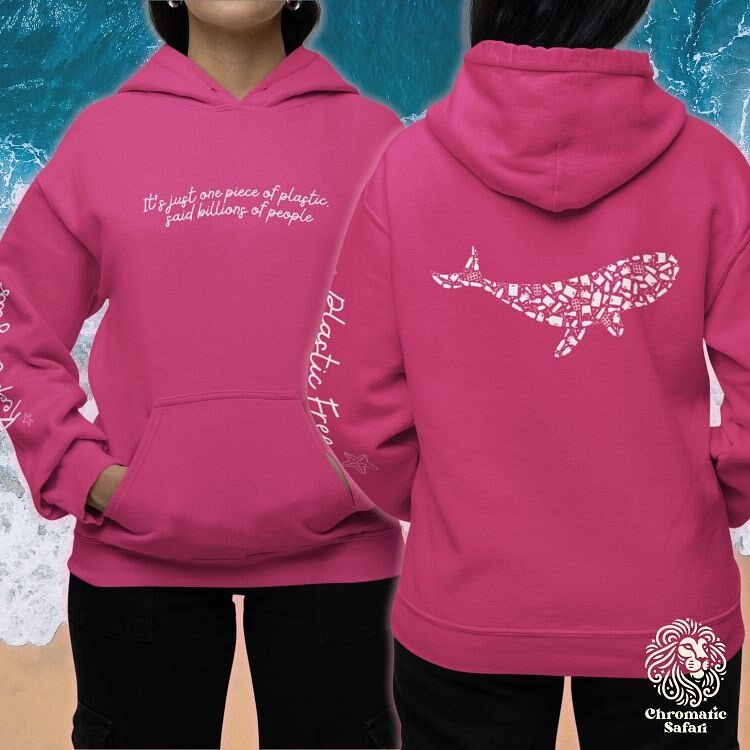 Blue Whale Design Hoodie: Eco-Friendly, Artistic Sweatshirt for Marine Life Enthusiasts, Perfect for Ocean Conservation Supporters - Chromatic Safari - Heliconia - S