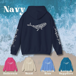 Blue Whale Design Hoodie: Eco-Friendly, Artistic Sweatshirt for Marine Life Enthusiasts, Perfect for Ocean Conservation Supporters - Chromatic Safari - Carolina Blue - S