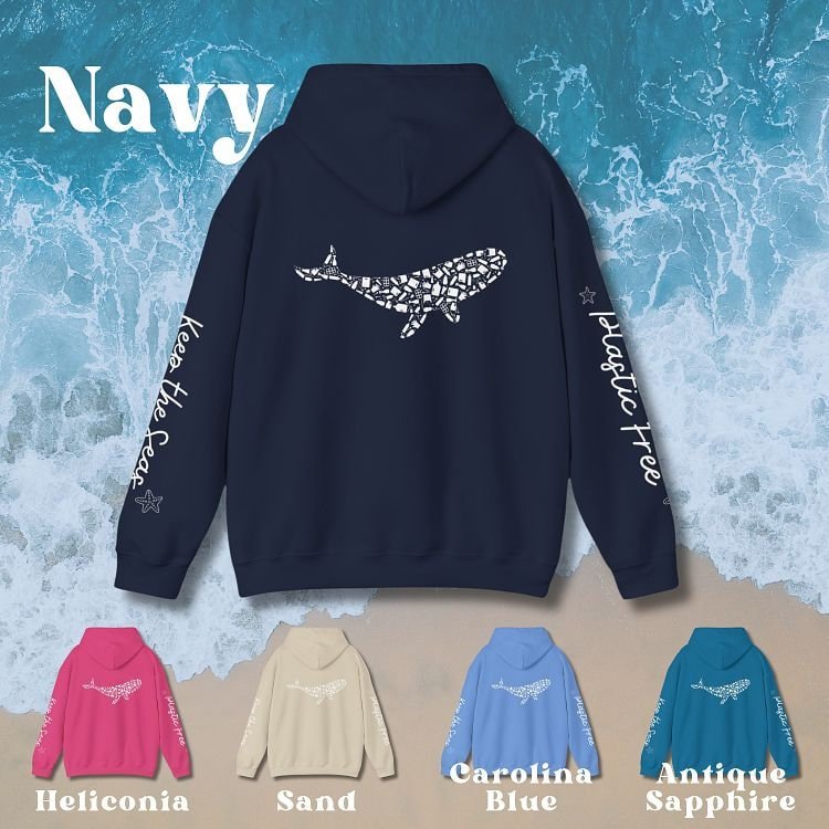 Blue Whale Design Hoodie: Eco-Friendly, Artistic Sweatshirt for Marine Life Enthusiasts, Perfect for Ocean Conservation Supporters - Chromatic Safari - Carolina Blue - S