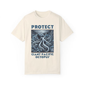 Comfort Colors Giant Pacific Octopus Woodcut Design Artistic Ocean Life T-Shirt | Unique Sea Creature comfortcolor shirt comfortcolors - Chromatic Safari - Navy - S